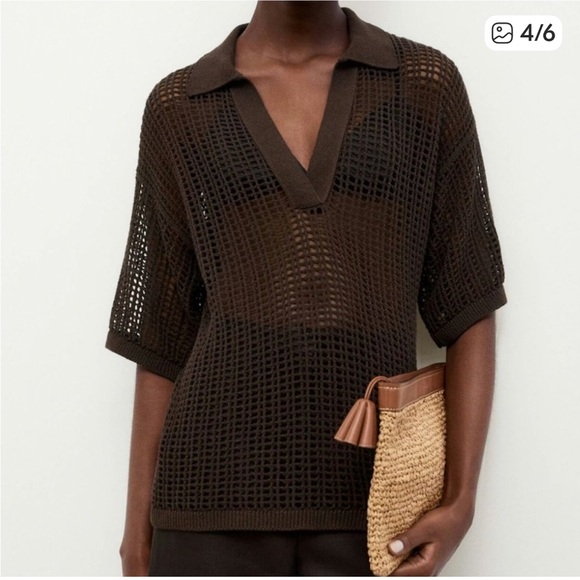 NWT Massimo Dutti Crochet-Style Polo Brown Size Medium - Picture 3 of 12